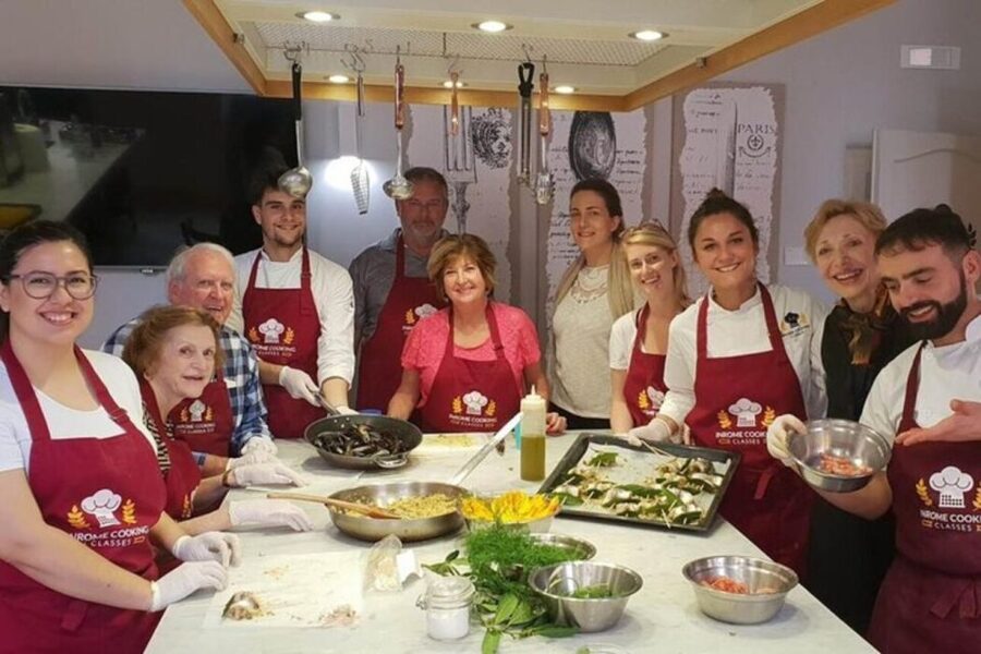 Farmers Market Shopping and Roman Full Course Class - SHARED - Prosecco and antipasti reception, then you start cooking