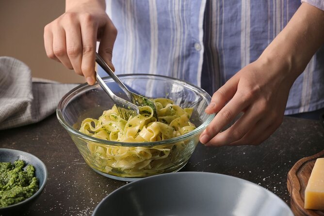 Pasta Cooking Class with Pesto Sauce Making in Rome City Center - Making fettuccine dough, then shaping the pasta