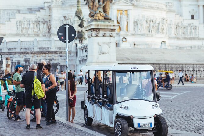 Private Evening Golf Cart Tour of Rome with Aperitivo - Colosseum and Circus Maximus at night: outside views that still land