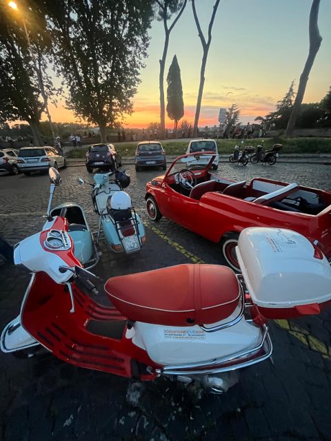Rome: Evening Fiat 500 and Vespa Prosecco Tour - Baths of Caracalla: ancient stone under night skies