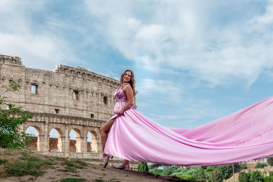 Rome: Flying Dress Professional Photoshoot - Flying Dress meets the Colosseum backdrop