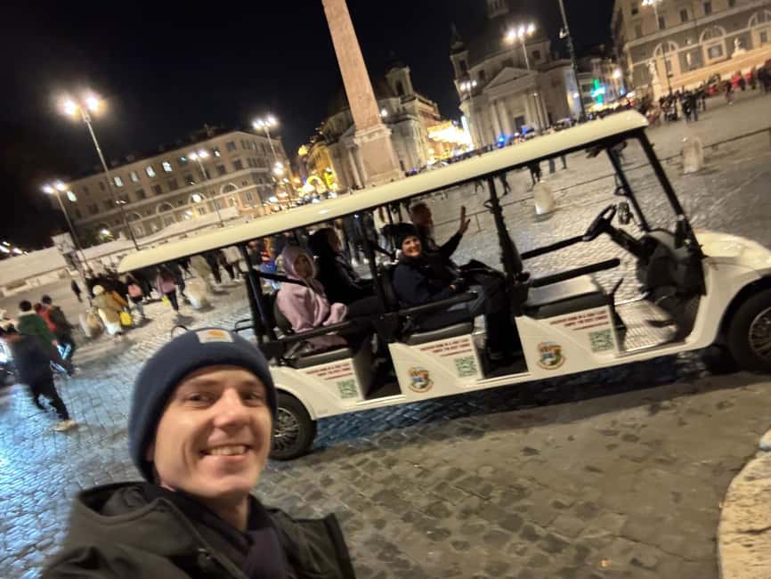 Rome: Private Golf Cart Night Sightseeing Tour & Aperitivo - Saint Peter’s Area and the Colosseum by Night