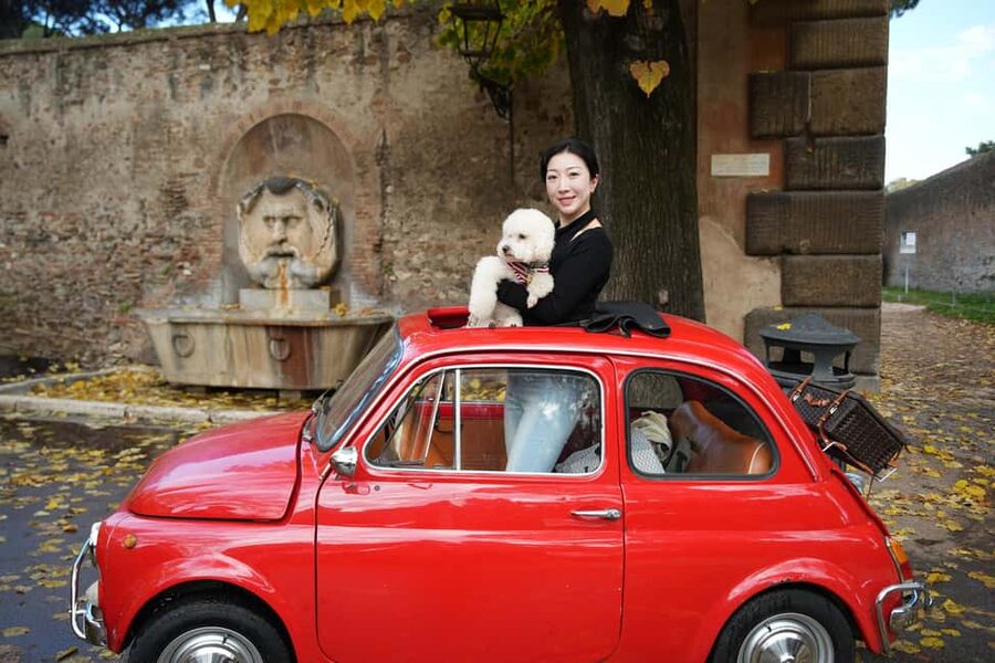 Vintage Fiat500 car Tour by Professional Photographer - Janiculum Hill photo stop, with the best Rome “postcard” angles